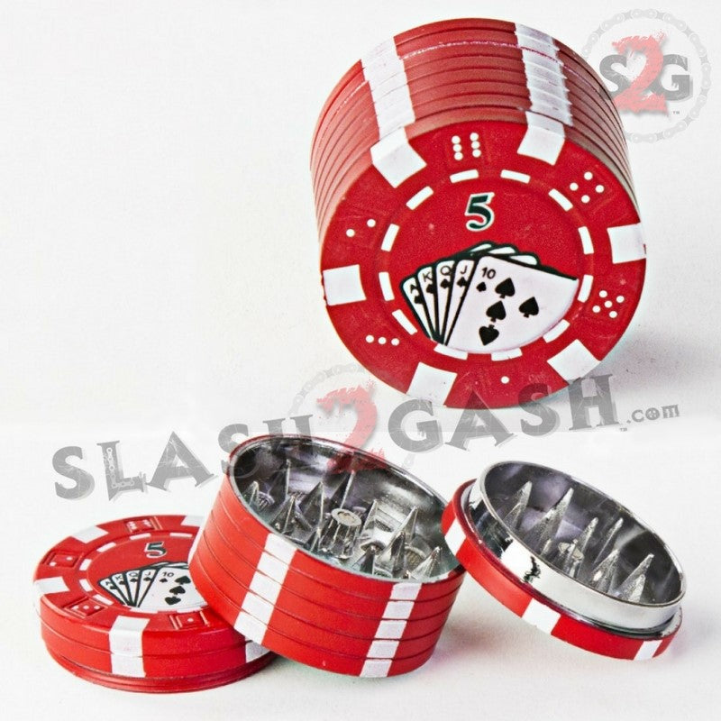 Casino Poker Chips Tobacco Herb Grinder 1.5" - 3 pieces METAL Smoking Accessories - Tophatter Daily Deals