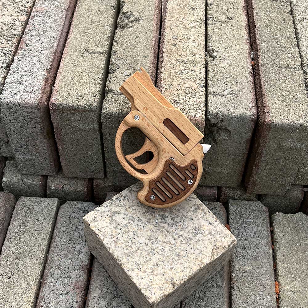 Mini Revolver Assembled Solid Wood Rubber Band Gun - Tophatter Daily Deals