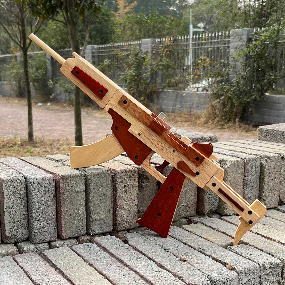 Solid Beech Wood MP5 SMG Replica Rubber Band Gun Model Kit - Tophatter Daily Deals