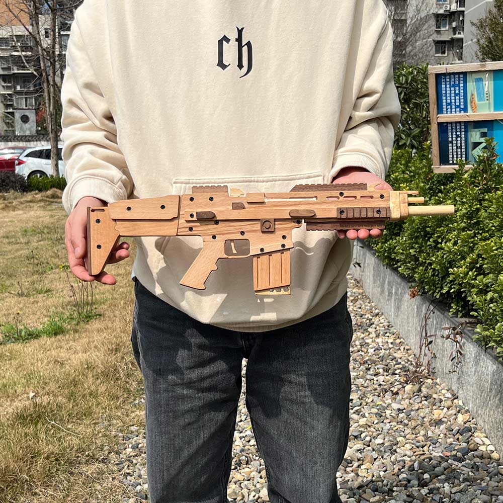 Wooden Scar Assault Rifle Replica Rubber Band Gun Model Kit - Tophatter Daily Deals
