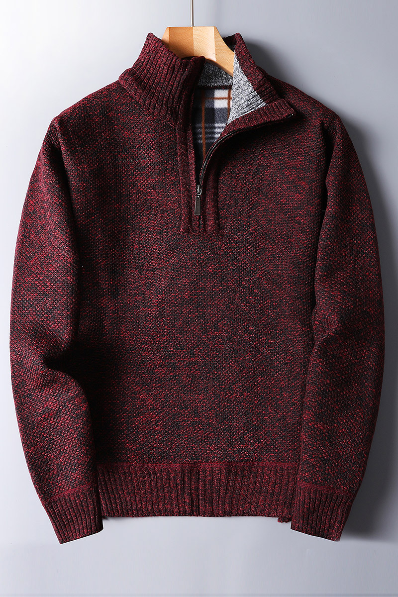 Warm Men's Knit Pullover - Half Zip, Wool Blend, Casual Red - Tophatter Daily Deals