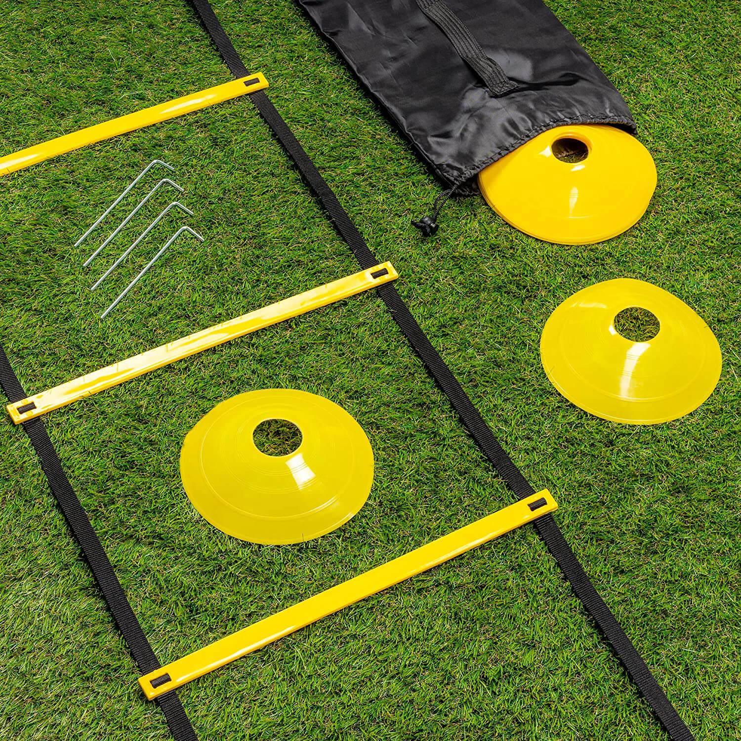 Football Training Ladder - Agility Ladder Speed Training Equipment, Football Agility Speed Training 6m Ladder & Cone Set with Drawstring Carry Bag Apparel & Accessories - Tophatter Daily Deals