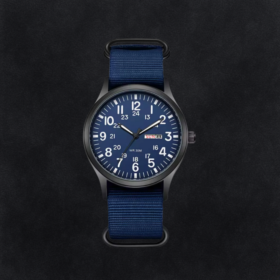 Durable Men’s Hiking Watch – Waterproof Stainless Steel Case, Nylon Strap, 42mm – Green Black Blue Men's wristwatches - Tophatter Daily Deals