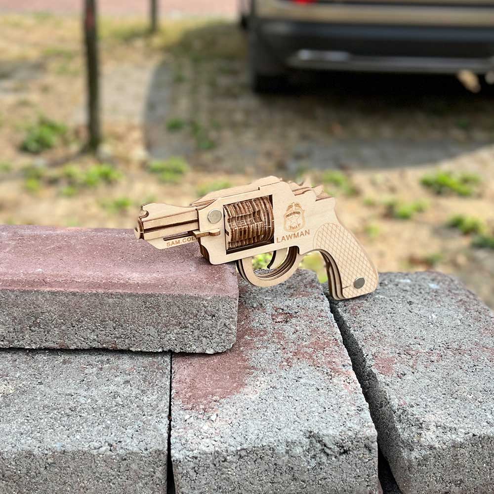 Assembled Colt Law Enforcement Officer Wooden Rubber Band Gun Model Kit - Tophatter Daily Deals