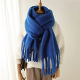 Warm Cozy Womens Winter Scarf - Blanket Fringe Plush Blue One Size - Tophatter Daily Deals