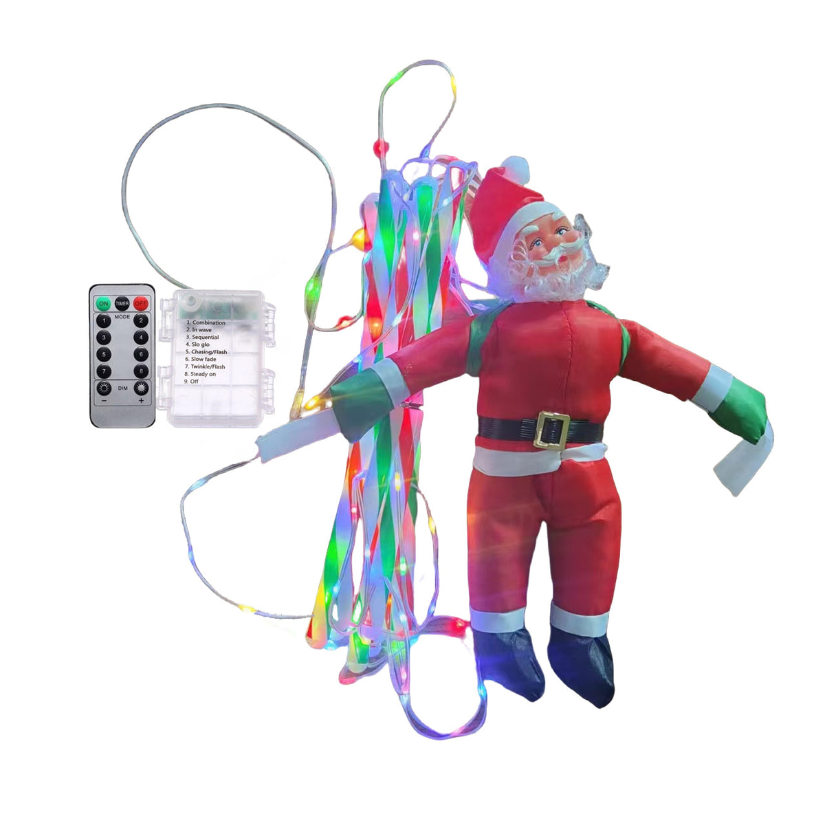Climbing Santa LED Ladder Lights - 1m Festive Holiday Decoration for Indoor & Outdoor Use, 8 Lighting Modes, Remote Controlled Seasonal Decor - Tophatter Daily Deals