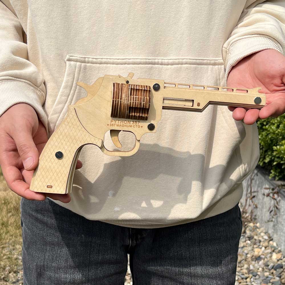 Assembled Revolver Wooden Rubber Band Gun Model Kit - Tophatter Daily Deals