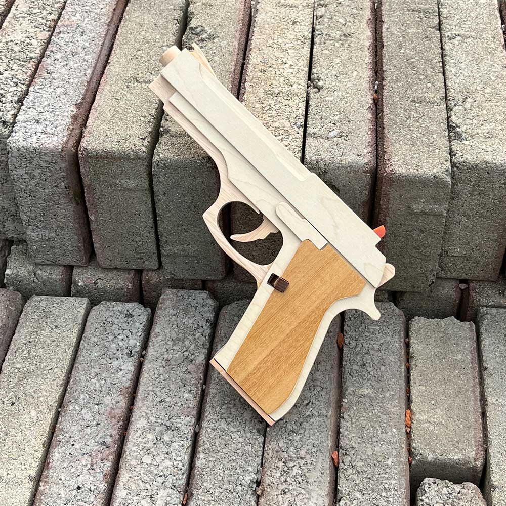 Solid Wooden Rubber Band M92F Pistol With Functional Clip - Tophatter Daily Deals