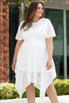 Plus Size Round Neck Short Sleeve Lace Trim Dress White Casual Dresses - Tophatter Daily Deals