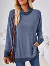 Contrast Mock Neck Long Sleeve T-Shirt Dusty Blue Women's T-Shirts - Tophatter Daily Deals