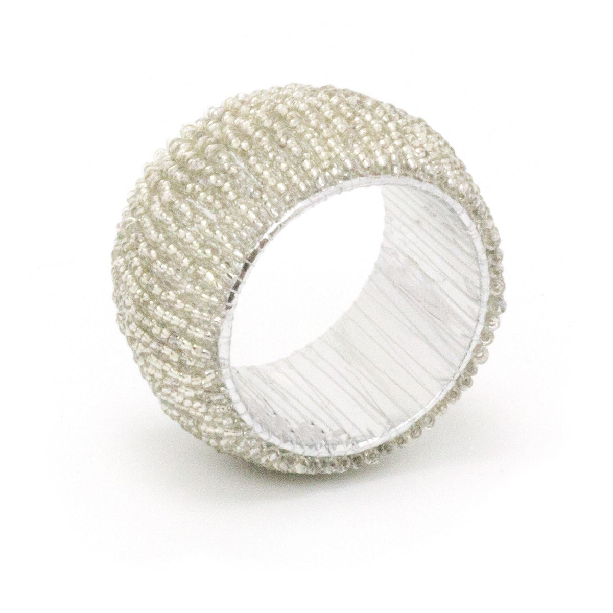 Set Of 4 Silver Glass Napkin Holder | Chic Beaded Napkin Rings | Ring Holder Dinner Table Set Napkin Rings - Tophatter Daily Deals