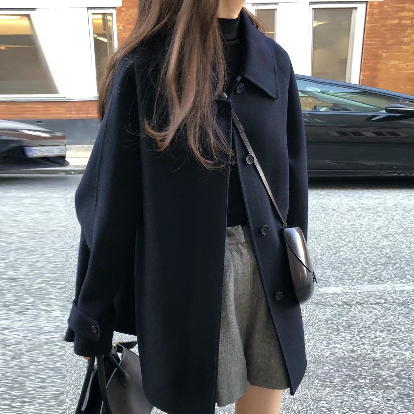 Warm Classic Women Wool Coat - Midlength A Line For Winter 3D Changing Face Moving Picture Frame - Tophatter Daily Deals