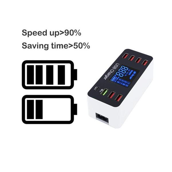 8A40W Charger Adapter Type C Hubs Quick Charge 3.0 USB Multi Port USB Charger Dock Station LCD Display with Smart Identification Charger - Tophatter Daily Deals