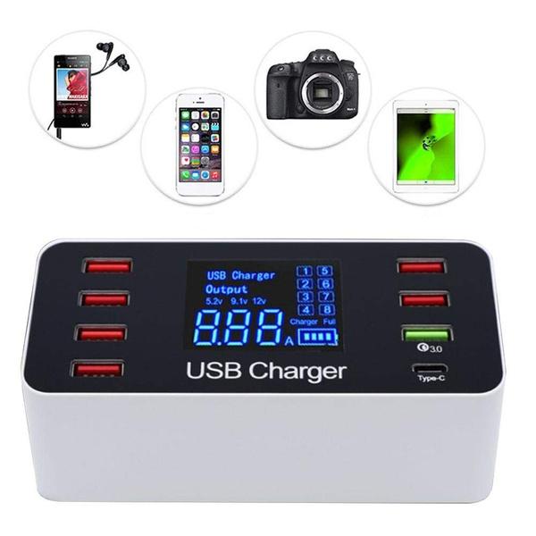 8A40W Charger Adapter Type C Hubs Quick Charge 3.0 USB Multi Port USB Charger Dock Station LCD Display with Smart Identification Charger - Tophatter Daily Deals