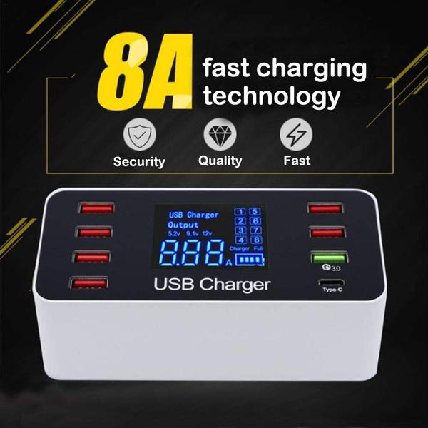 8A40W Charger Adapter Type C Hubs Quick Charge 3.0 USB Multi Port USB Charger Dock Station LCD Display with Smart Identification Charger - Tophatter Daily Deals