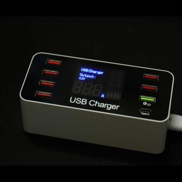 8A40W Charger Adapter Type C Hubs Quick Charge 3.0 USB Multi Port USB Charger Dock Station LCD Display with Smart Identification Charger - Tophatter Daily Deals
