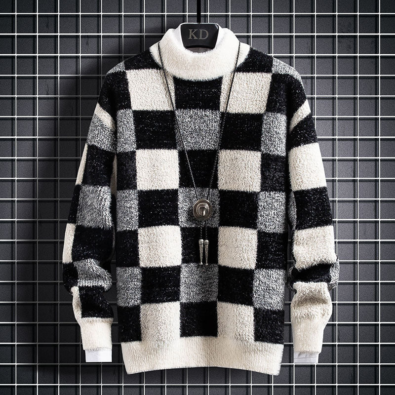 Warm Mens Crew Sweater - Checked Knit, Nylon, For Winter Black 3D Changing Face Moving Picture Frame - Tophatter Daily Deals