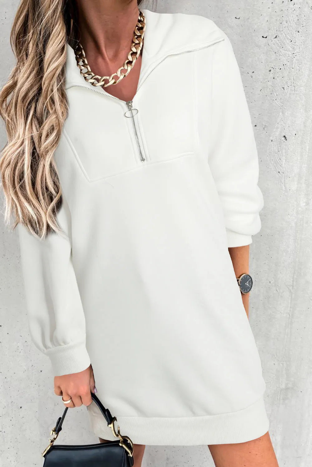 Half Zip Dropped Shoulder Mini Sweatshirt Dress Casual Dresses - Tophatter Daily Deals