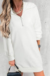 Half Zip Dropped Shoulder Mini Sweatshirt Dress White Casual Dresses - Tophatter Daily Deals