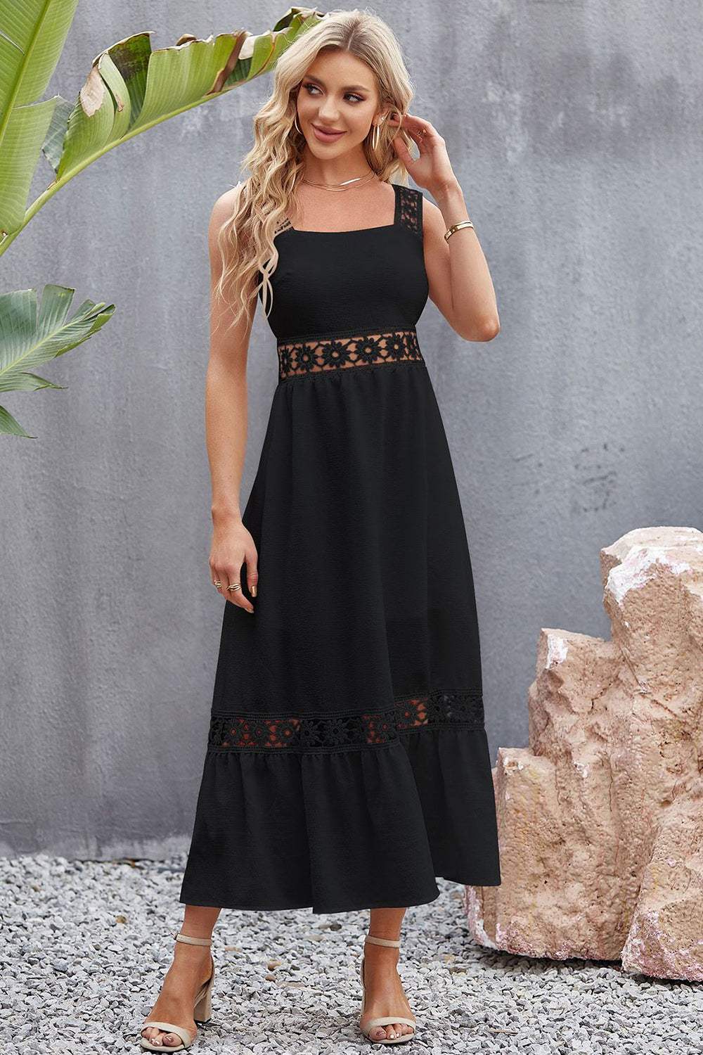 Flower Crochet Wide Strap Midi Dress Casual Dresses - Tophatter Daily Deals