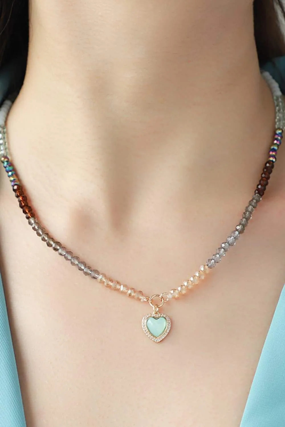 Heart Pendant Beaded Necklace Mint Blue One Size Necklaces - Tophatter Daily Deals