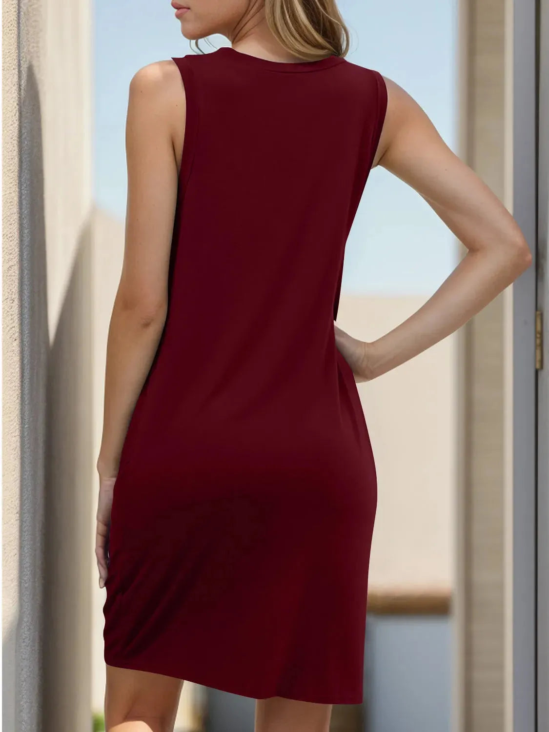 Twisted Round Neck Sleeveless Dress Burgundy Casual Dresses - Tophatter Daily Deals