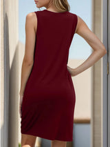 Twisted Round Neck Sleeveless Dress Burgundy Casual Dresses - Tophatter Daily Deals