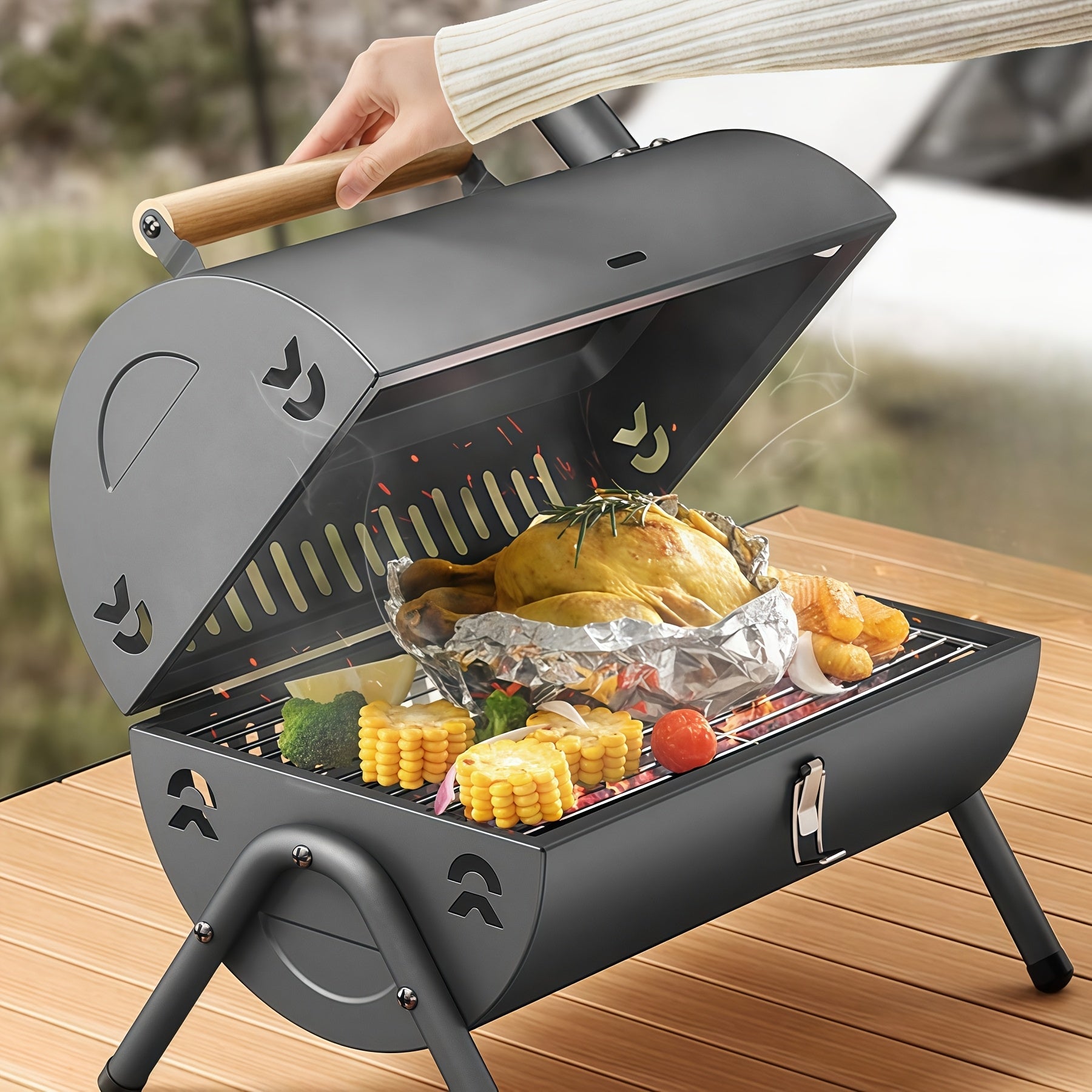 Double-Sided Charcoal Grill with Lid Kitchen Appliances - Tophatter Daily Deals