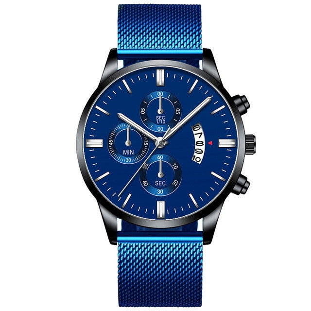 Mens Business Luxury Watches For Men Mesh Band Quartz Watch Blue Black Watches - Tophatter Daily Deals