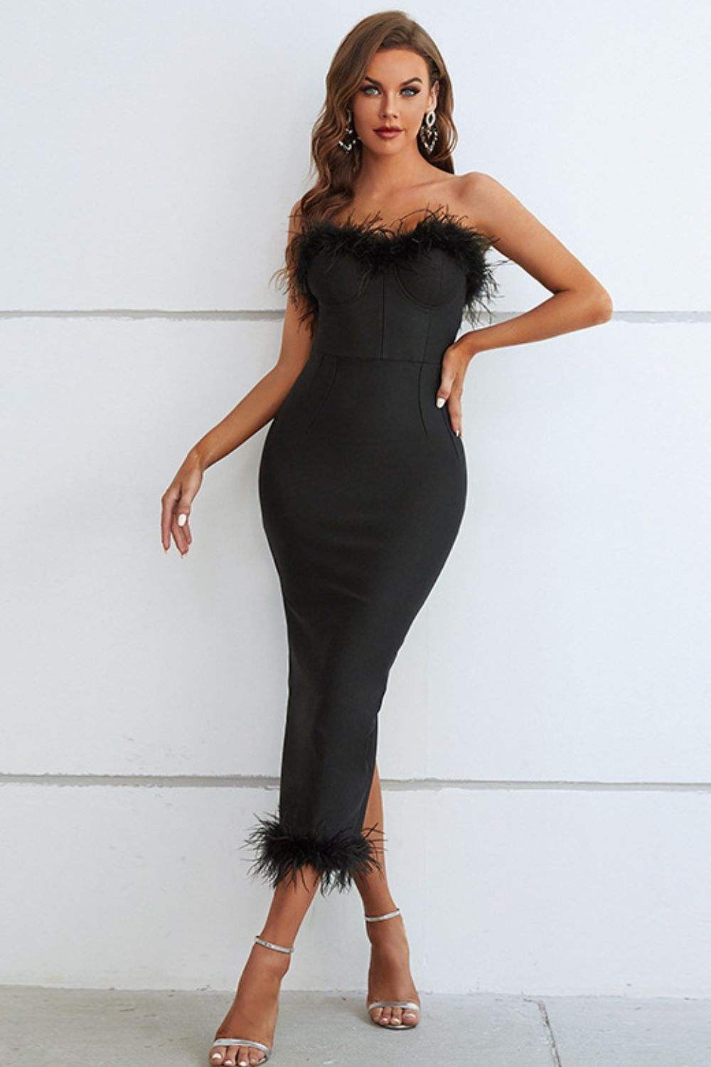 Feather Trim Strapless Sweetheart Neck Dress Cocktail Dresses - Tophatter Daily Deals