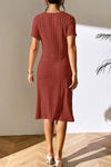 Ribbed Asymmetrical Neck Short Sleeve Dress Casual Dresses - Tophatter Daily Deals