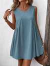 Ruched V-Neck Sleeveless Mini Dress French Blue Casual Dresses - Tophatter Daily Deals