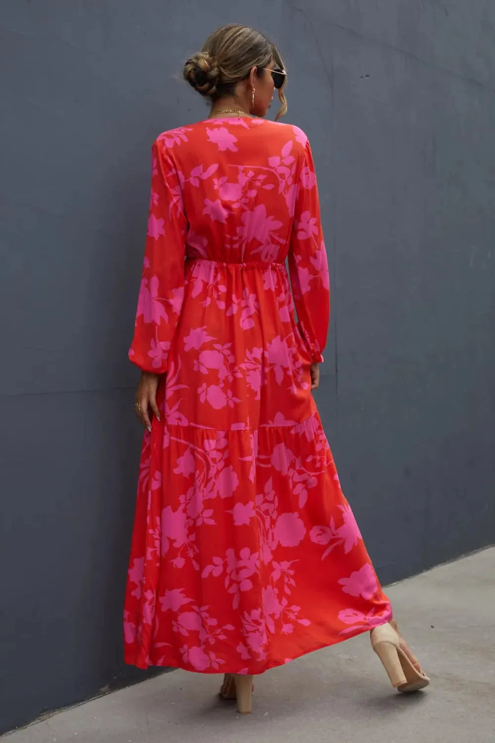 Floral Drawstring Waist Long Sleeve Dress Casual Dresses - Tophatter Daily Deals