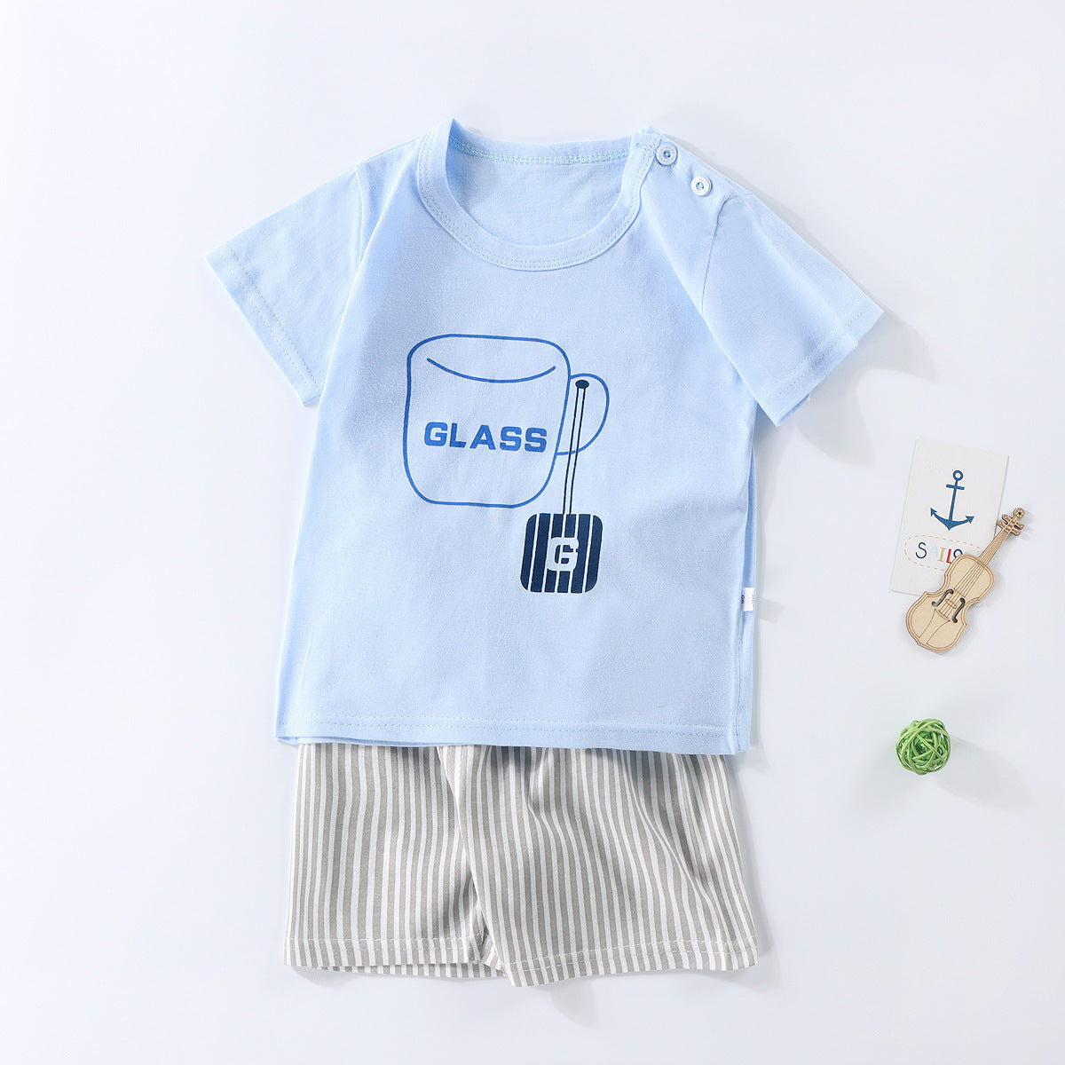 Boys And Girls Summer T-shirt Half Sleeve Suit Shorts Thin Blue Cup 0 - Tophatter Daily Deals