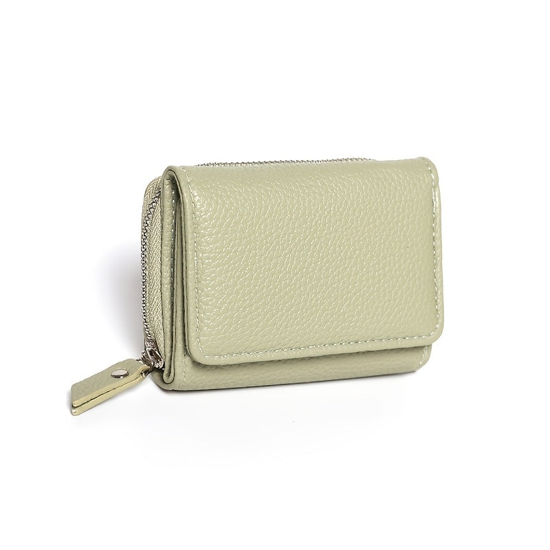 Small Pebbled Leather Trifold Wallet with Zip Coin Pocket Sage Green Handbags & Wallets - Tophatter Daily Deals