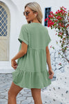 Ruched Tiered V-Neck Short Sleeve Mini Dress Casual Dresses - Tophatter Daily Deals