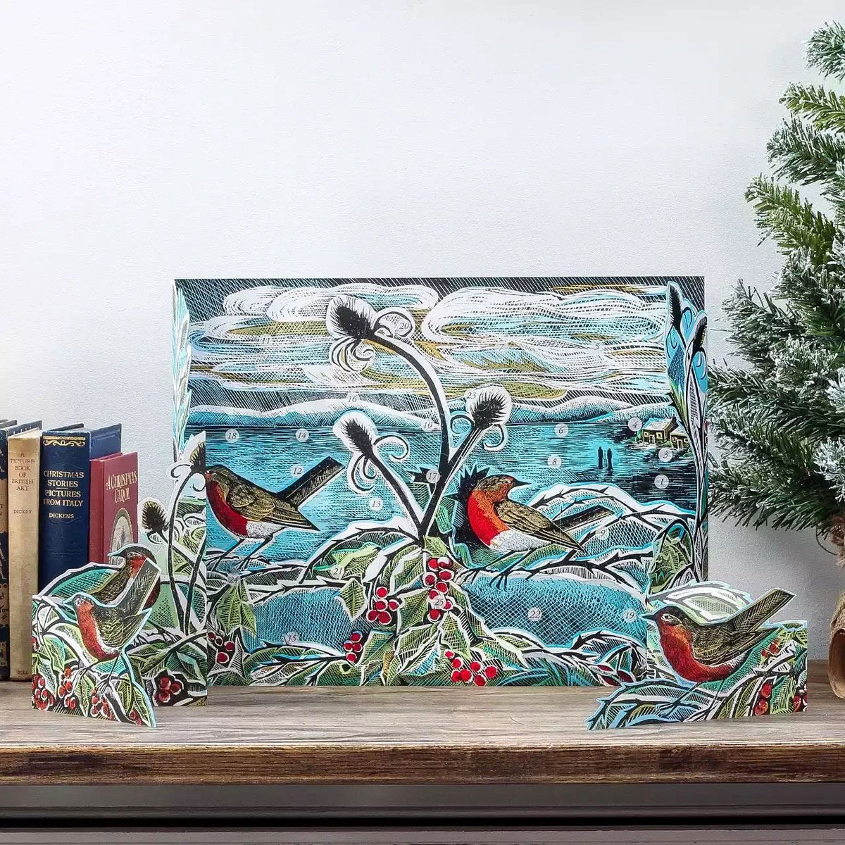 Midwinter Robins Pop-up 3D Advent Calendar | Bird Christmas Calendar - 40x30cm Advent Calendar - Tophatter Daily Deals