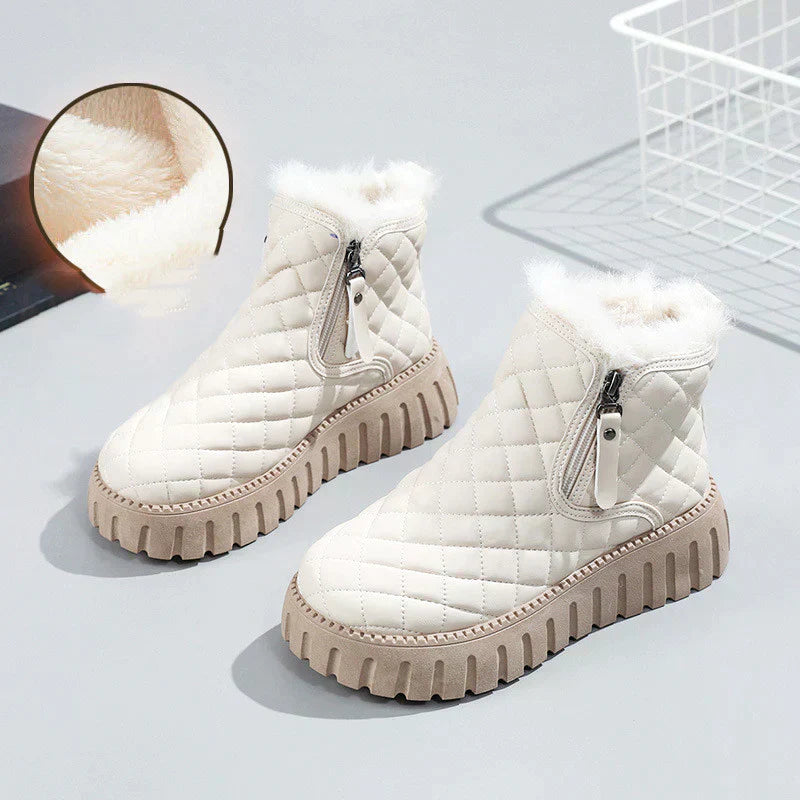 Warm Cozy Women's Ankle Boots – Quilted Faux Fur, Winter White - Tophatter Daily Deals