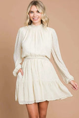 Culture Code Swiss Dot Smock Neck Mini Dress with Pockets Ivory Cream Casual Dresses - Tophatter Daily Deals