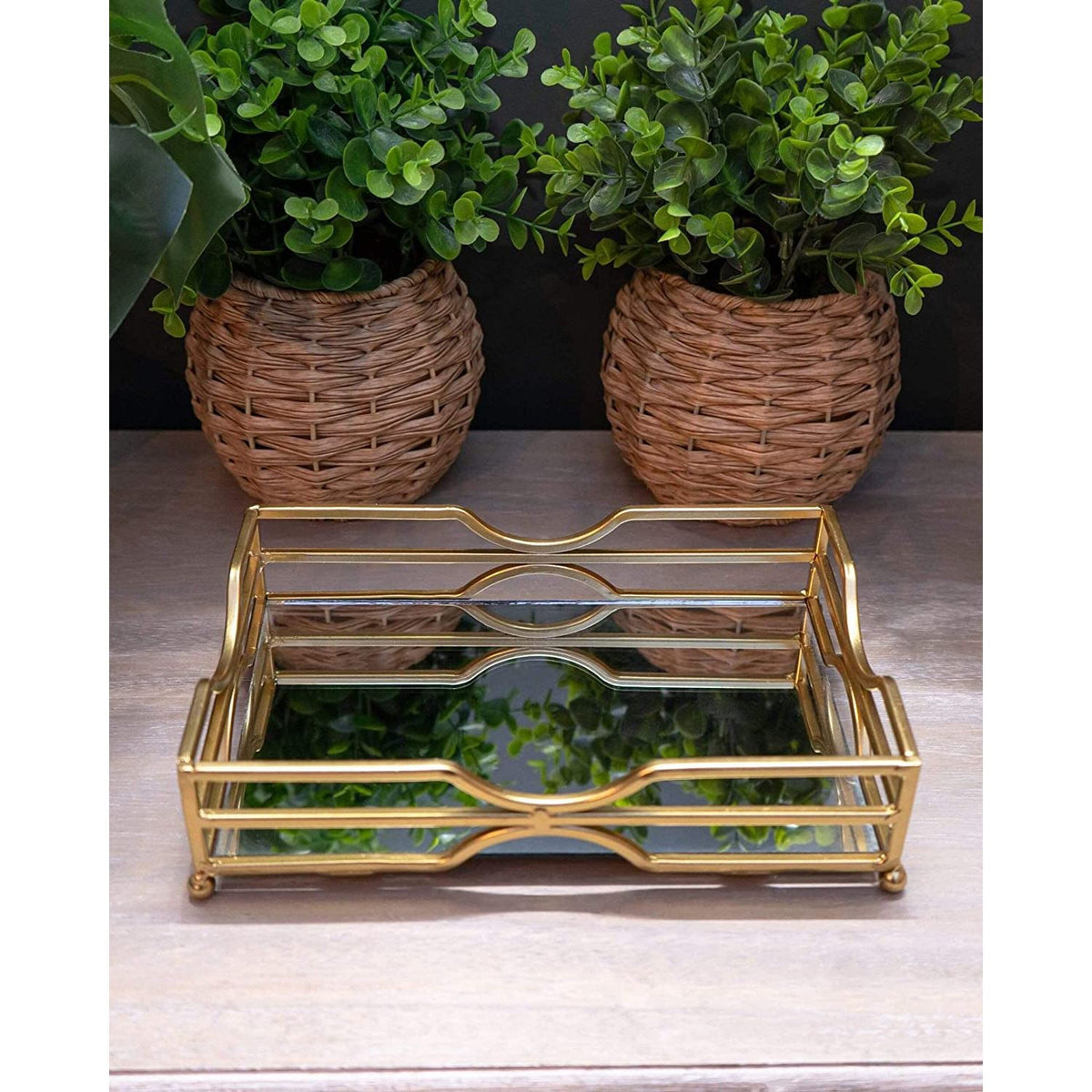 Gold Metal Mirrored Vanity Tray For Perfume And Candles | Glass Mirror Tray 24cm Trinket Tray - Tophatter Daily Deals
