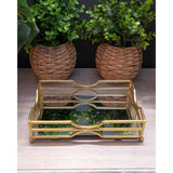 Gold Metal Mirrored Vanity Tray For Perfume And Candles | Glass Mirror Tray 24cm Trinket Tray - Tophatter Daily Deals