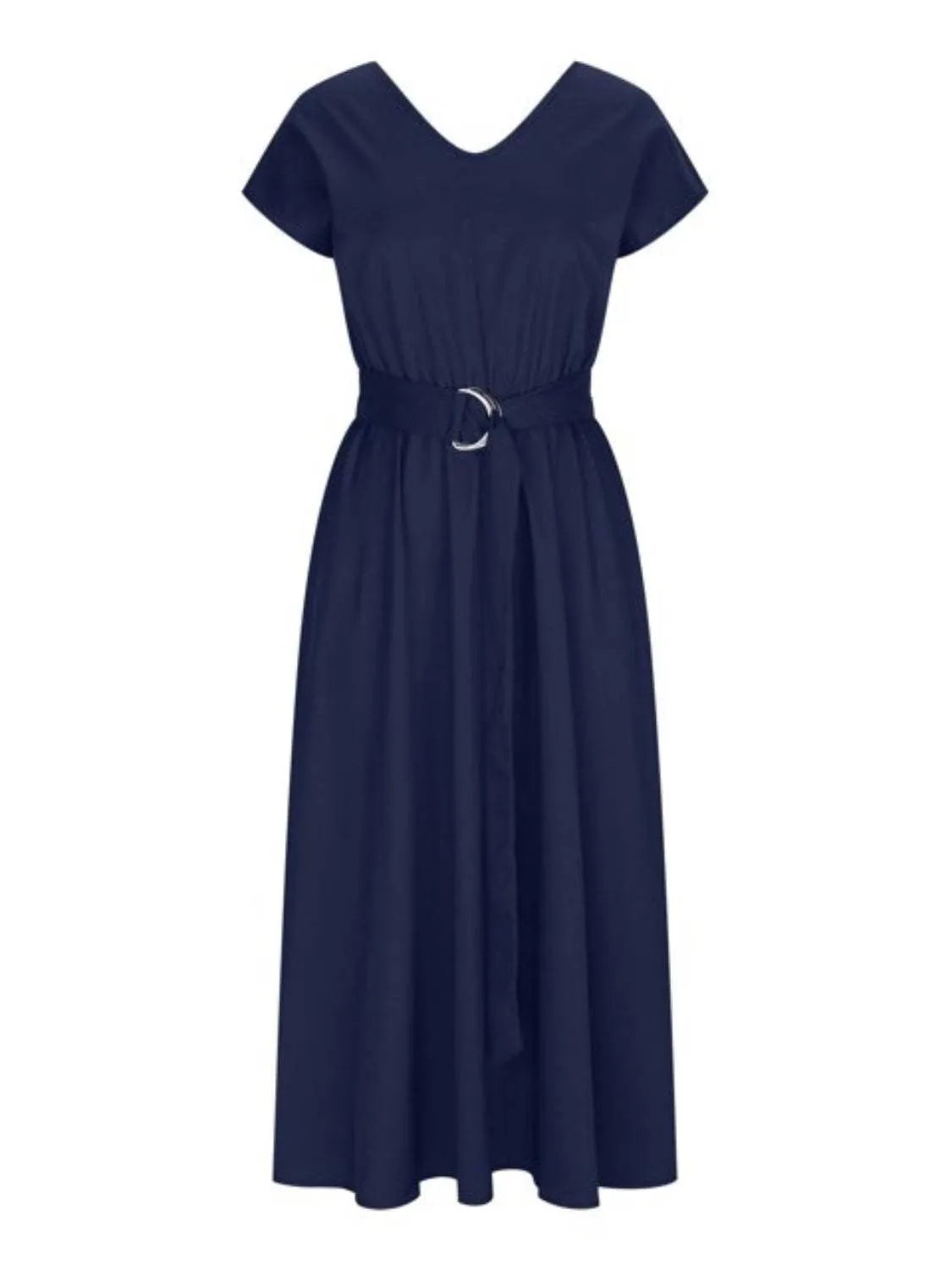 Ruched V-Neck Cap Sleeve Dress Casual Dresses - Tophatter Daily Deals