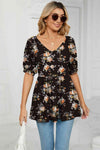V-Neck Babydoll Blouse Black Blouses - Tophatter Daily Deals