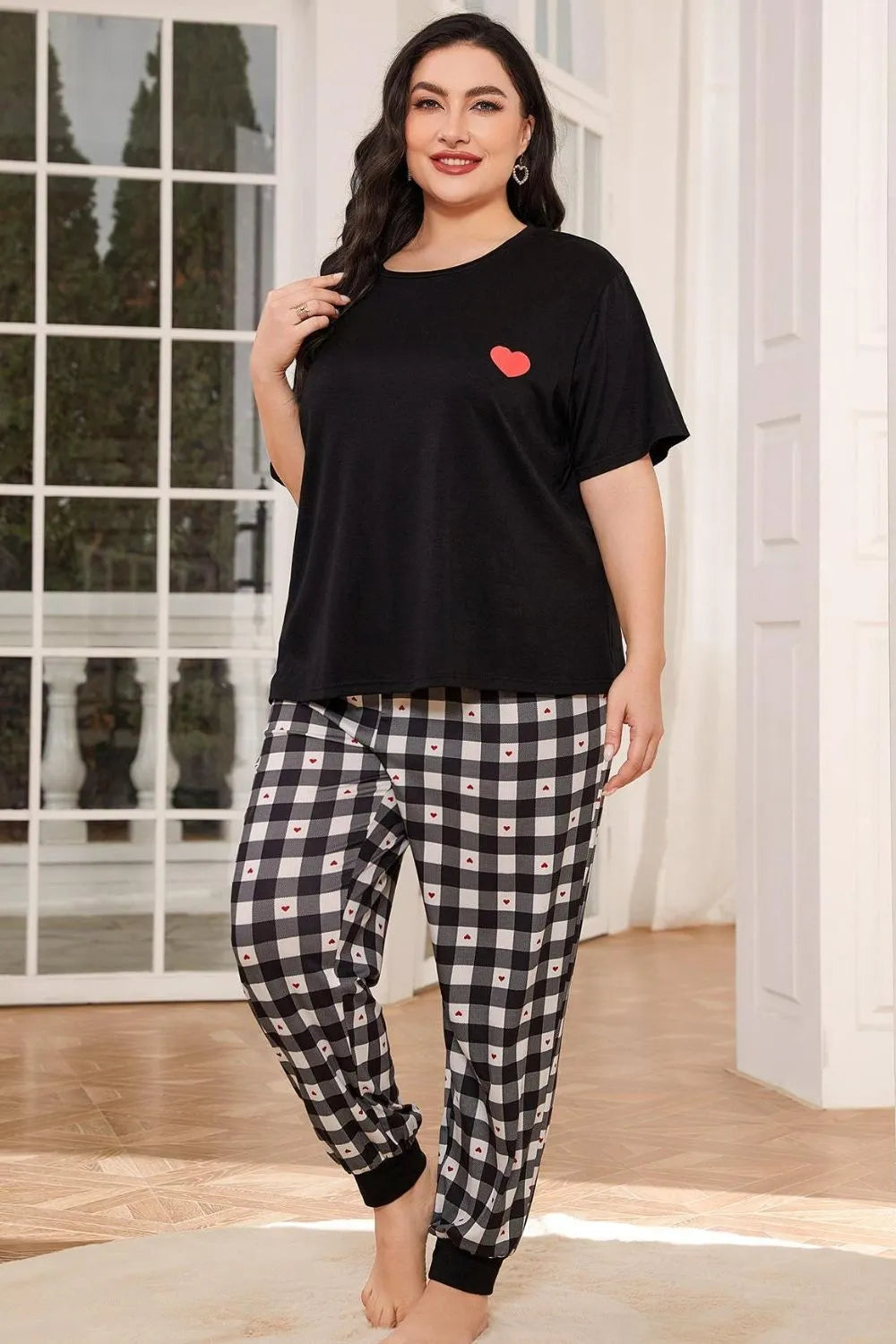 Plus Size Round Neck Short Sleeve Two-Piece Lounge Set Loungewear Sets - Tophatter Daily Deals