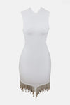 Rhinestone Tassel Hem Bodycon Dress White Cocktail Dresses - Tophatter Daily Deals