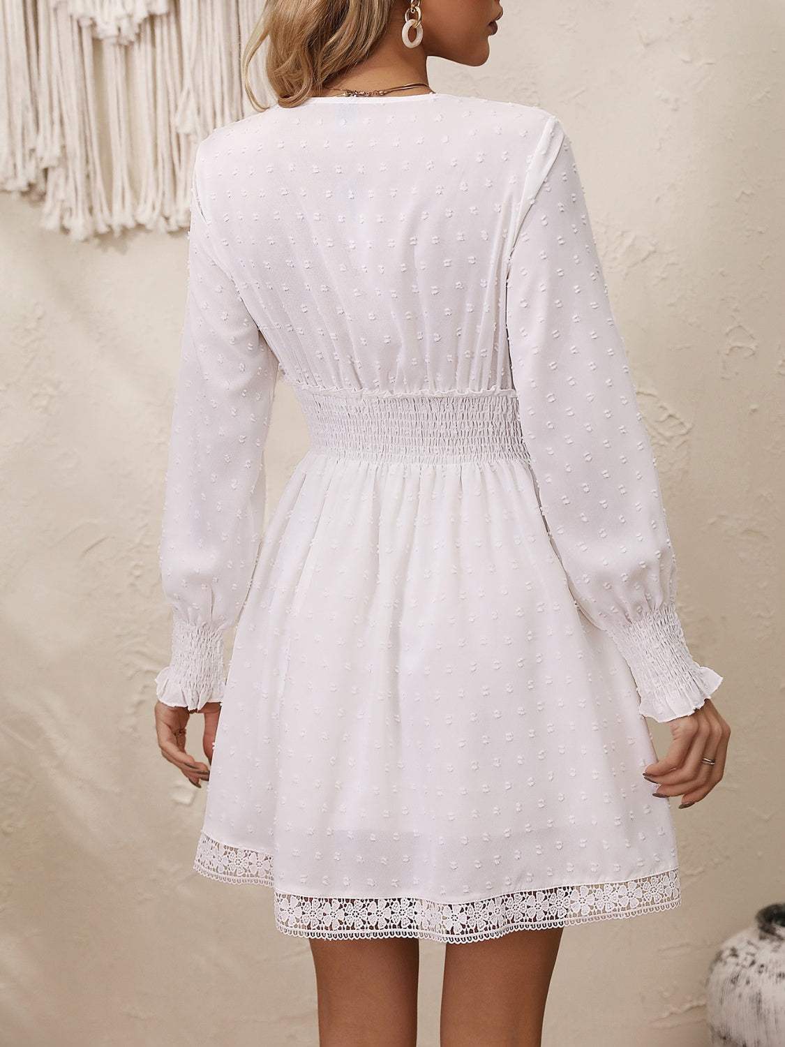 Lace Detail V-Neck Long Sleeve Dress Casual Dresses - Tophatter Daily Deals