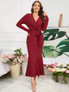 Surplice Neck Tie Waist Dress Wine Casual Dresses - Tophatter Daily Deals