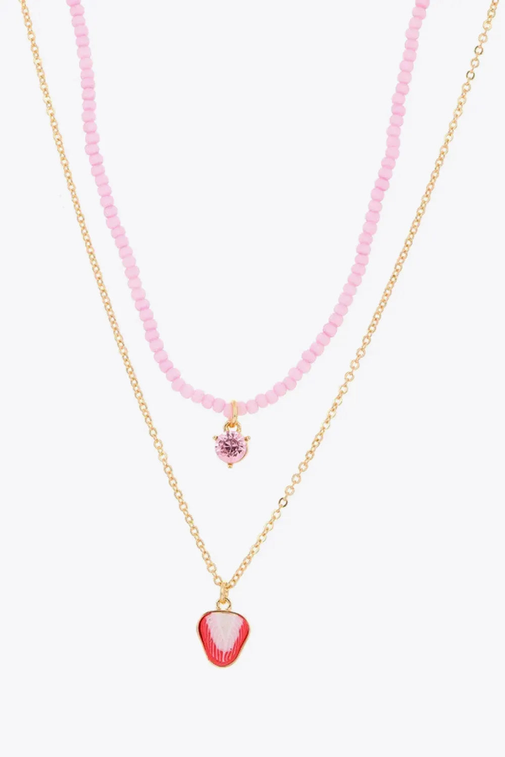 Fruit Pendant Double-Layered Necklace Carnation Pink One Size Necklaces - Tophatter Daily Deals