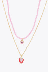 Fruit Pendant Double-Layered Necklace Carnation Pink One Size Necklaces - Tophatter Daily Deals
