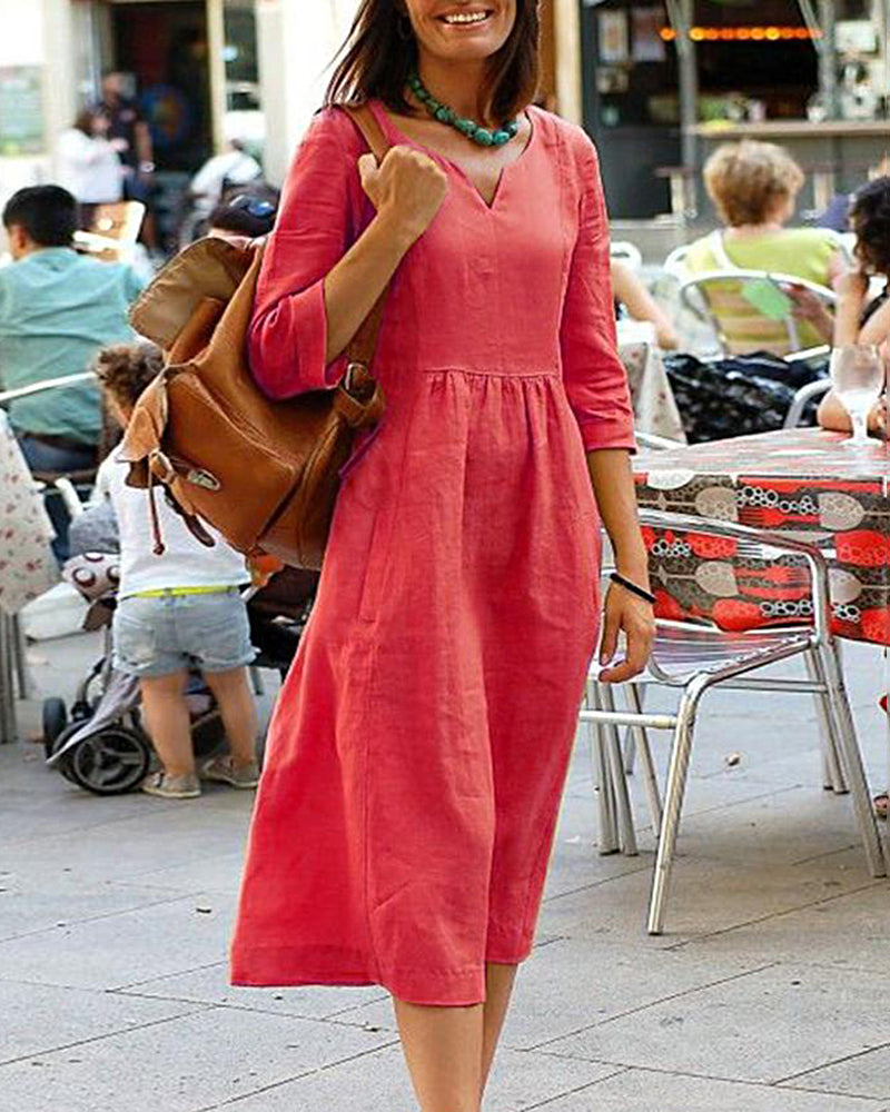 Loose Cotton Linen Beach Dresses Red Midi Dresses - Tophatter Daily Deals